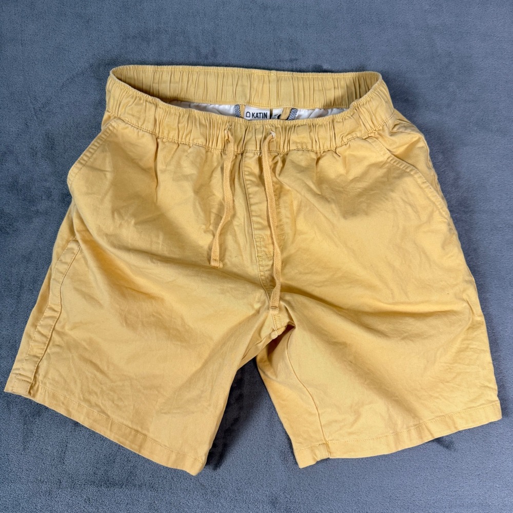 Katin Mens Elastic Waist Drawstring Shorts Yellow Cotton Twill Size Med